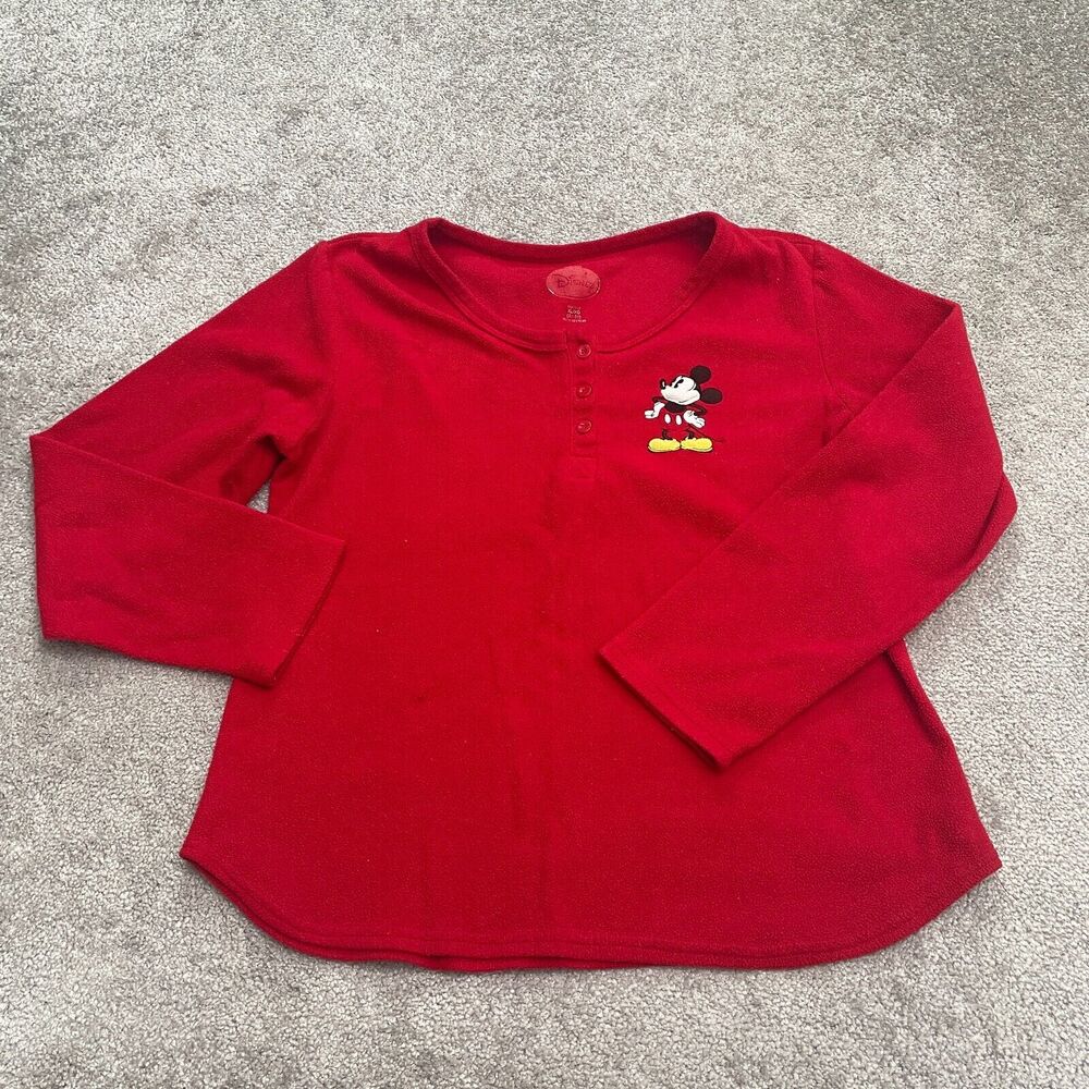 Disney Mickey Mouse Sleepwear Shirt Womens XL Red Henley Long Sleeve Pajama Top